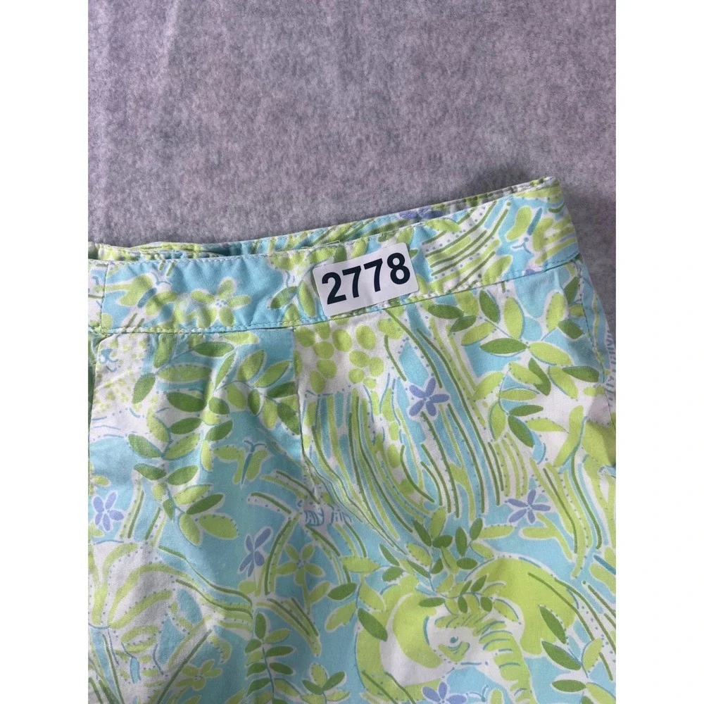 Lilly Pulitzer Womens Cropped‎ Pants Elephant Lion Floral Print Blue Green 29W